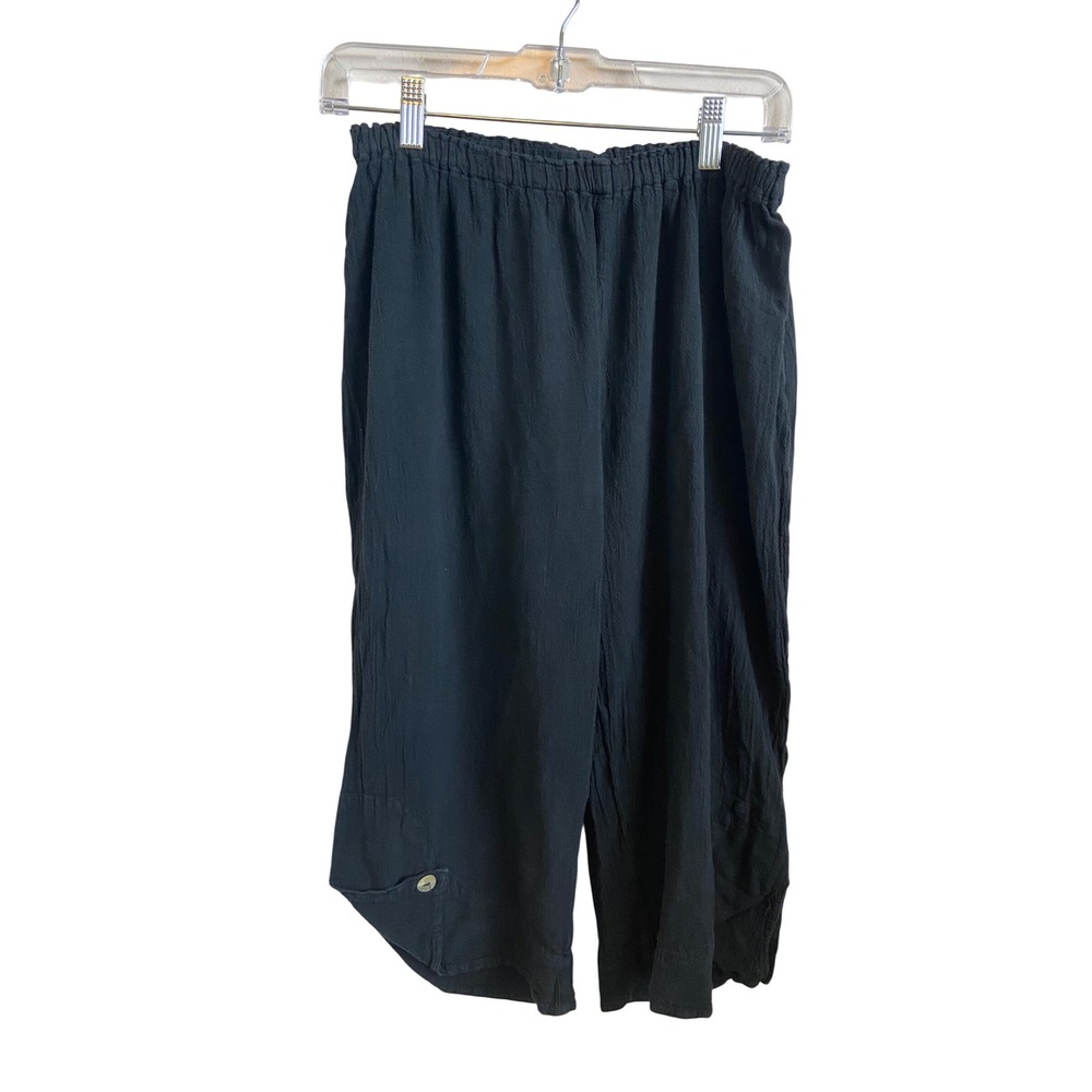 Oh My Gauze Black Cotton Gauze Tulip Hem Button Crop Pants Size 1 Lagenlook